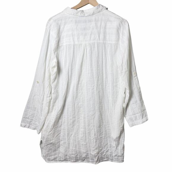 Blue Island White Long Sleeve Gauze Tunic Beach Swim Cover Up Top 100% Cotton M - Picture 2 of 10